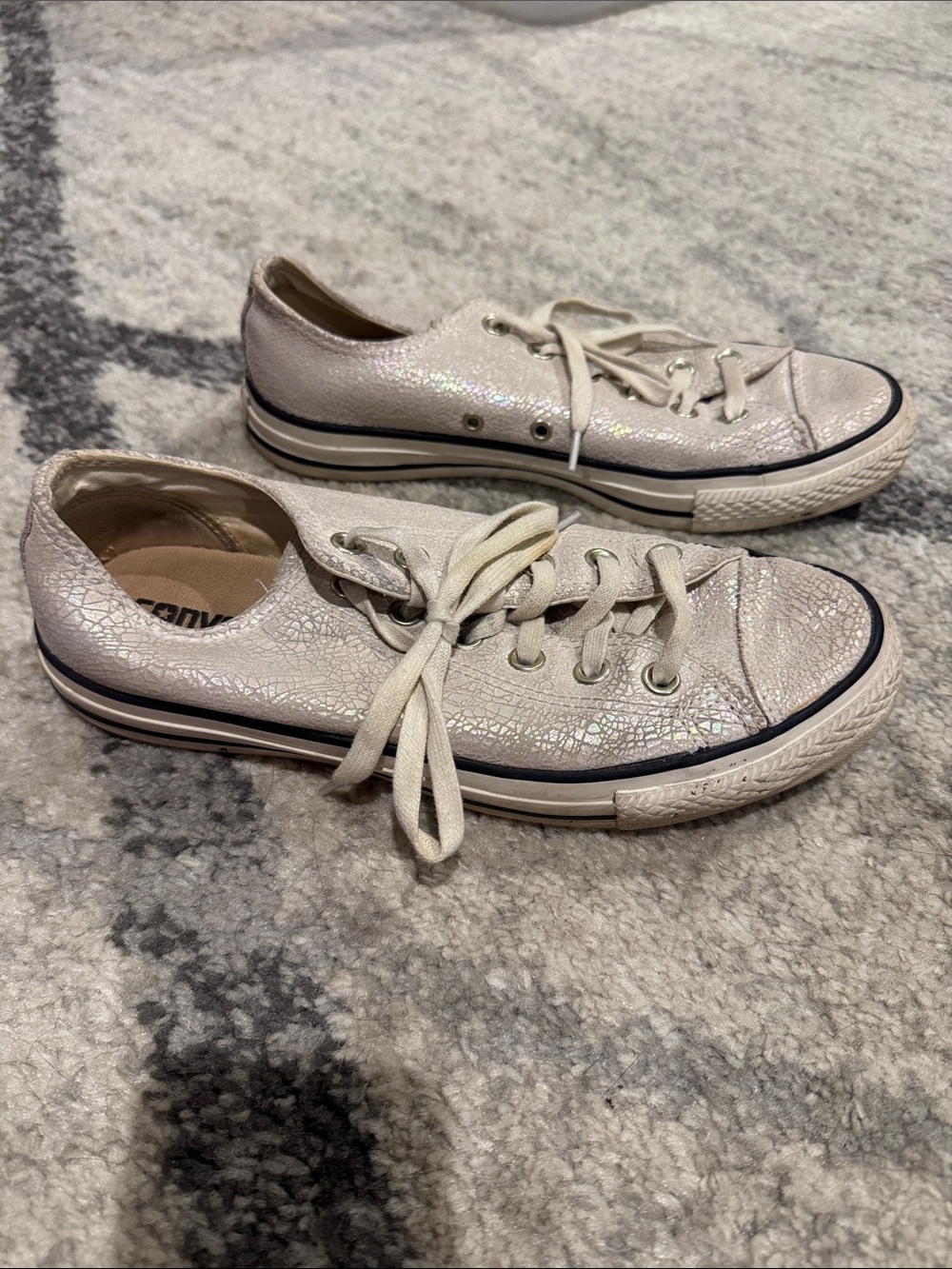 Converse Low Top Sneakers in Iridescent White - Picture 2 of 6